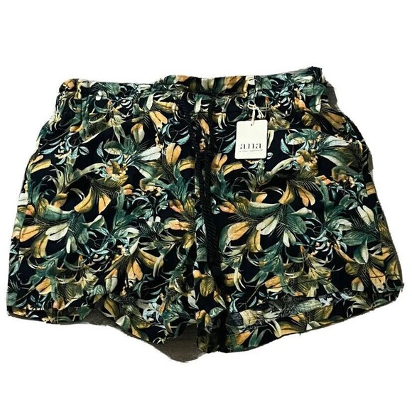 ANA New Approach Shorts High Waist Paperbag Pockets Linen‎ Blend Black Floral XL - Picture 1 of 3
